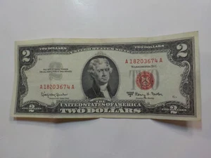 Currency Note 1963 2 Dollar Bill Paper Money Red Seal United States American - Picture 1 of 2