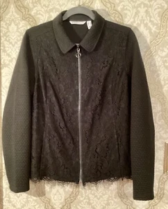 Isaac Mizrahi Live! Floral Lace & Knit Jacquard Jacket Full Zip BLACK Sz Med - Picture 1 of 5