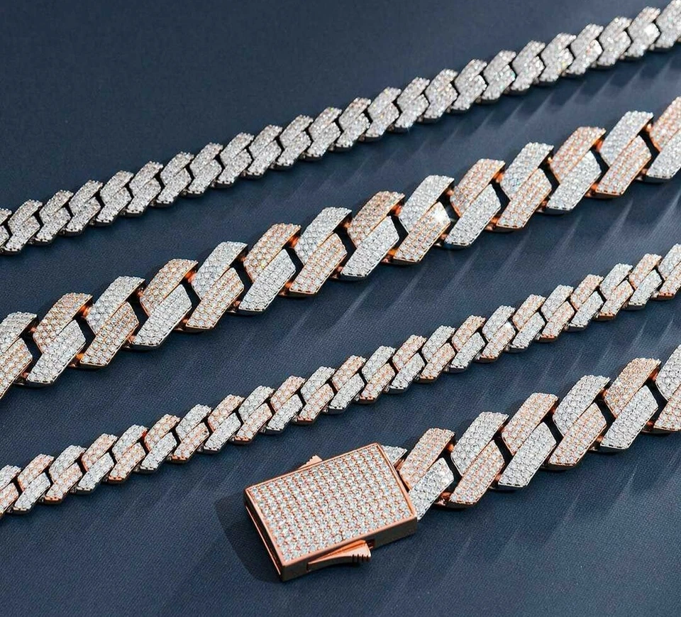 Collar Cubano Miami Circonita Cúbica Personalizado Para Hombre Chapado en Oro Rosa 14k Plata Foto 1 de 4