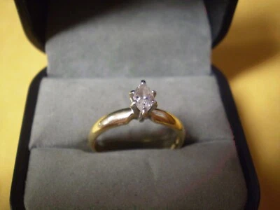 14K желтое золото женщины маркиза бриллиант Solitaire кольцо 2,9 грамма 1/4 карата - Изображение 1 из 4