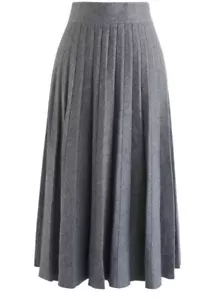 Zara Knit M Box Pleated Midi Skirt Gray Preppy Dark Academia Blogger Fave - Picture 1 of 5