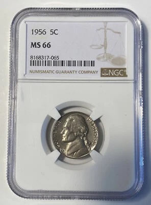 🔥 1956 Jefferson Nickel 5c Coin Mint State NGC MS 66 🔥 - Image 1 of 2