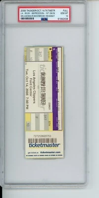 2008 Oklahoma City Thunder 1st Game in Russell Westbrook HM Debut PSA 10 Ticket - Image 1 of 4