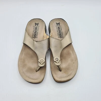 Sandalias de tanga de cuero para mujer Mephisto beige tostado - talla 37 EU / talla 6-6,5 EE. UU. Foto 1 de 4