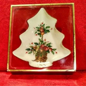 VINTAGE LENOX DIMENSION COLL. HOLIDAY TARTAN TREE IVORY GOLD TRIM CANDY DISH - Picture 1 of 3