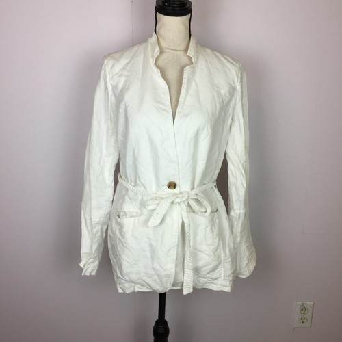 OFF WHITE Giacca blazer GAP taglia M donna bianco sporco misto lino cotone cintura vestibilità rilassata