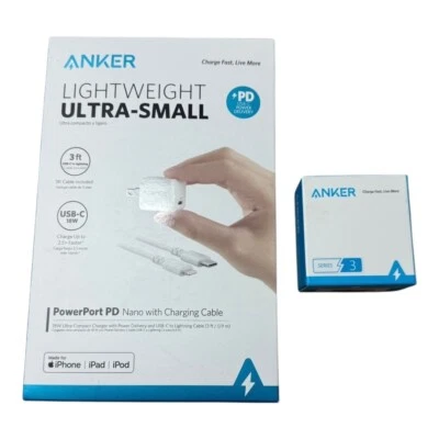 NIB Anker Lightweight PowerPort PD Nano w/Charging Cable AND Anker PowerPort 2 - Image 1 of 4