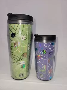 STARBUCKS travel Tumblers Lot Of 2 16oz & 8oz Spring Flowers Tumblers 2004 - Picture 1 of 9