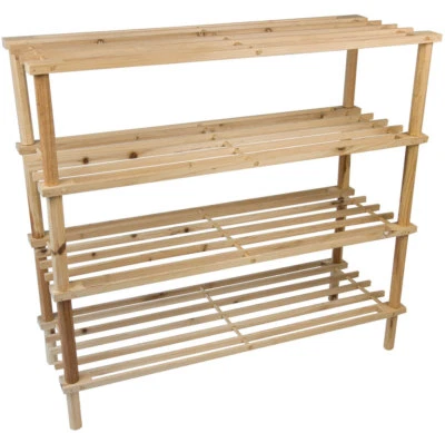 3 4 Tier Wooden Shoe Rack Shelf Organiser Small Storage Upright Stackable Stand - Image 1 of 4