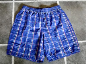 MENS SMALL SPEEDO BLUE CHECK SWIMMING SPORTS SURF SPORTS SHORTS WAIST 34" 87cm - Picture 1 of 3