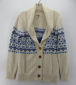 Quiksilver Sweater Women Medium White Wool Blend Cardigan Ski Nordic Shawl Neck* - Picture 1 of 12