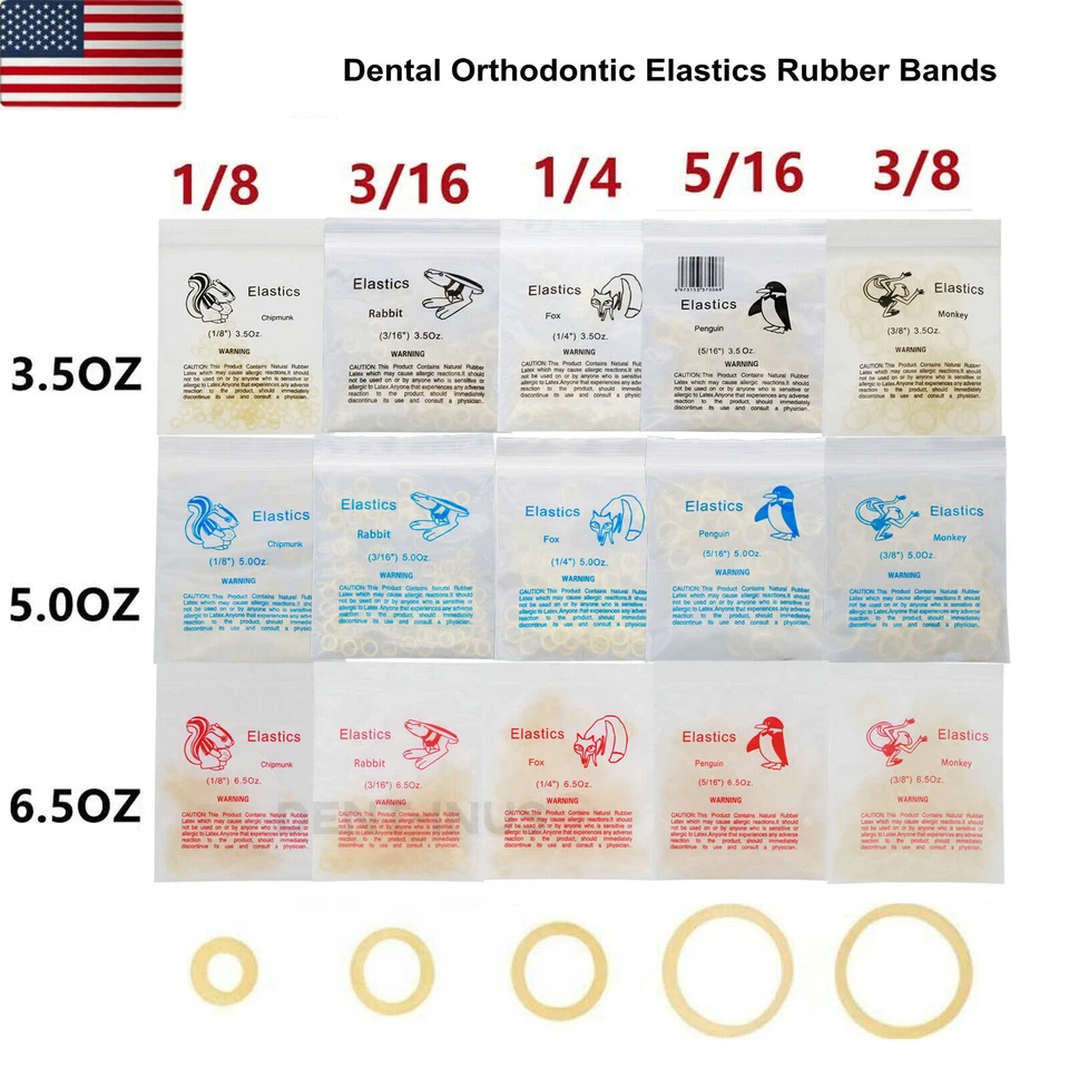 US Dental Orthodontic Elastics Rubber Bands Ortho Latex Braces 3.5 5.0 6.5 OZ - Image 1 of 4