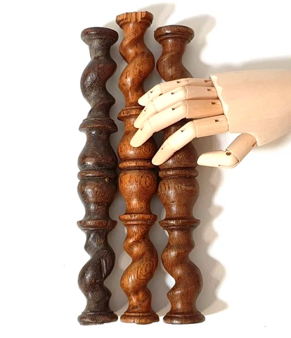 3 Twist barley carved turned wood Column - Antique french architectural salvage Cover