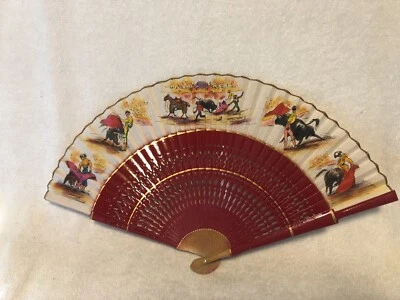 Abanico de mano taurino de tela español vintage Foto 1 de 4