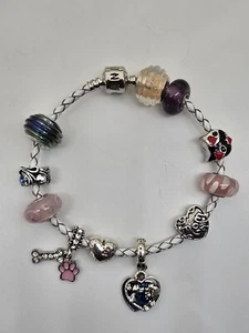 Pandora Rope Bracelet with 11 Pugster, European Charms . Comes w Gift Box - Picture 1 of 7