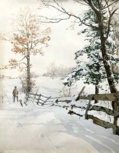 Hunter Dog Fence in Winter by Walter Launt Palmer - Picture 1 of 1