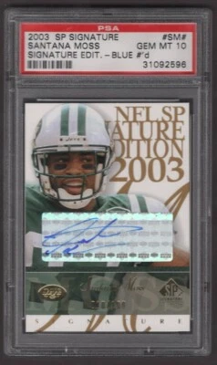 Santana Moss PSA 10 2003 UD SP Signature Edition Auto Autograph JETS #/100 pop 5 - Image 1 of 2