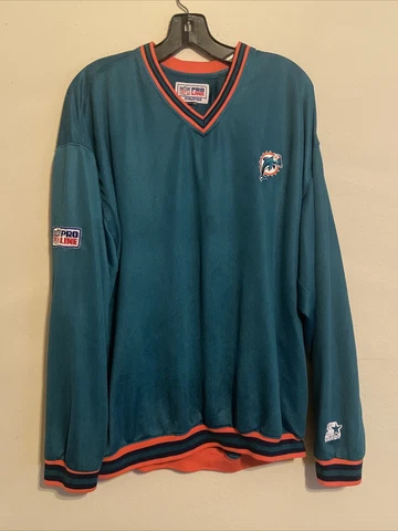 Miami Dolphins Sweater Size L Starter Proline Jacket NFL Football Cover