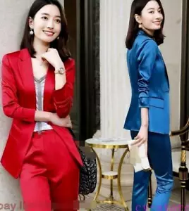 Women 2Pcs Formal Office Lady OL Work Stain Suit Jackets Pants Blazers Sets SZ - Picture 1 of 15