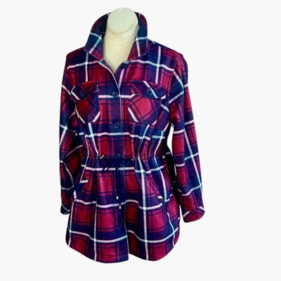 Torrid Red Blue Plaid Shacket Drawstring Cinch Waist Size 1X - Image 1 of 4