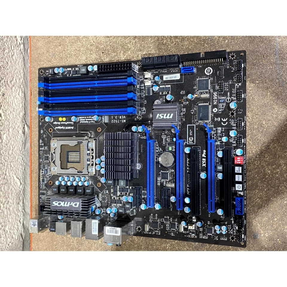 MSI X58 Pro MS-7522 ATX Motherboard IDE 6-DDR3 Memory Slots PCI Express 2.0 x16 - Image 1 of 4