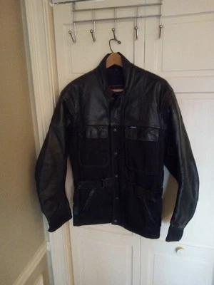 Vintage Yamaha  Black Leather Racer Motorcycle Jacket Coat Size Medium - Image 1 of 4