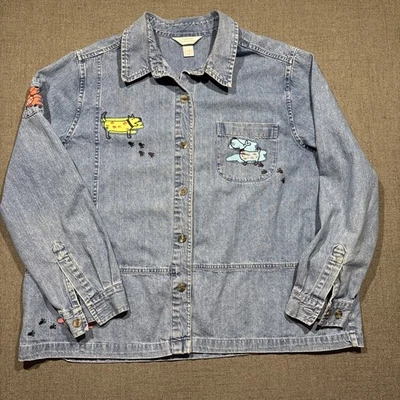 CJ Banks 1X Embroidered Jean Jacket Light Blue Dogs Fun Soft Colorful - Image 1 of 4