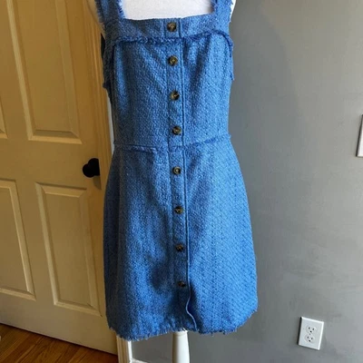 Ann Taylor синий твид платье кнопка спереди мини-платье без рукавов повседневный размер 10 - Изображение 1 из 4