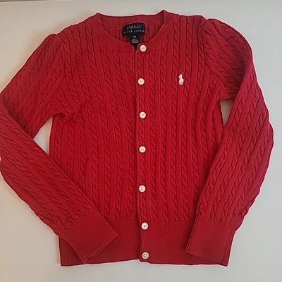 Polo Ralph Lauren Niñas Suéter Cárdigan Niños Grandes Talla 6X Rojo Foto 1 de 4
