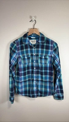 Aeropostale Signature Women's Blue Green Plaid Button Up Shirt M - Image 1 of 3