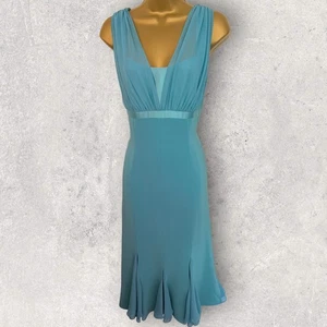 Vestido Frank Usher Mujer Turquesa Satén Crepé Sin Mangas Ocasión Reino Unido 12 Nuevo con Etiquetas - Imagen 1 de 3