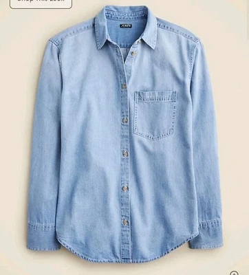 J Crew "Perfect Fit" 经典 Chambray 衬衫风暴尺寸 XS 蓝色水洗长袍  — 第 1/4 张图片