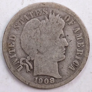 1908 Barber Silver Dime, Good Circulated Coin, Store #DE0448 - Picture 1 of 2