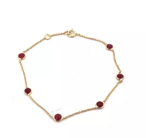 Natural Rose Cut Ruby Bracelet Solid 18Kt Solid Yellow Gold Delicate And Dainty - Picture 1 of 1