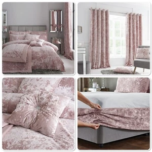 Catherine Lansfield Luxury Crushed Velvet Duvet Cover Bedroom Collection Pink - Picture 1 of 94