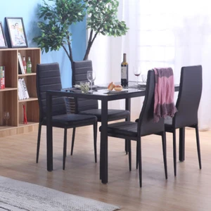 Large Rectangle Dining Table Gloss Black Glass Dinner Table & Chairs 4/6 Seater - Picture 1 of 23