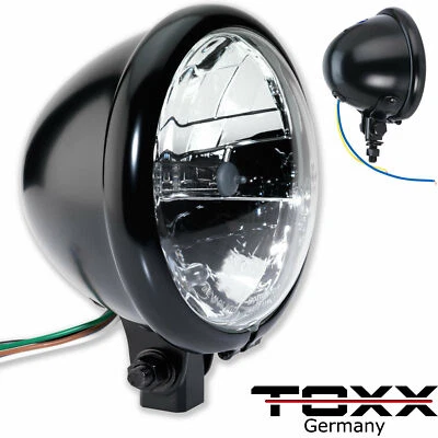 ToXx Motorrad H4 Mini Haupt Scheinwerfer schwarz klar Glas Chopper Custom Bobber - Bild 1 von 4