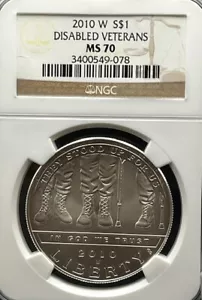 2010-W Disabled Veterans S$1 MS 70 Commemorative - Picture 1 of 4