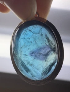 VTG 1 7/8" Fluorite Gemstone Handmade 925 Sterling Silver Jewelry Pendant 23.71g - Picture 1 of 7
