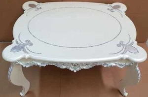 TAVOLINO DA SALOTTO RETTANGOLARE IN LEGNO BIANCO E ARGENTO CON STRASS - Imagen 1 de 1