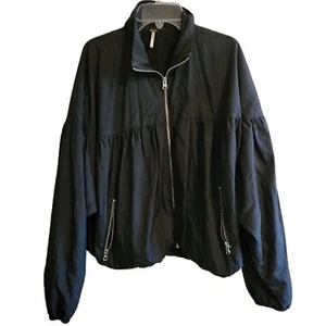Free People Womens Black Dolman Sleeve windbreaker Zip-Up Jacket Size Small - Picture 1 of 15