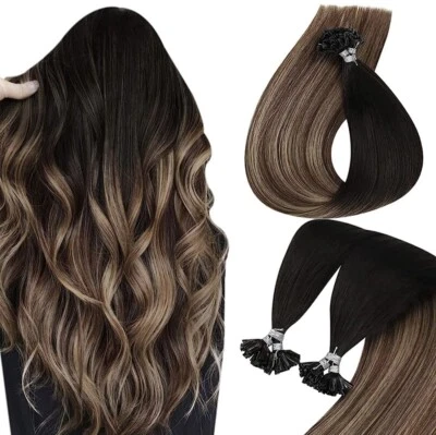 Cabello Soleado Prebonded Queratina Negro Ombre Marrón Oscuro Balayage Rubio Ceniza Foto 1 de 4