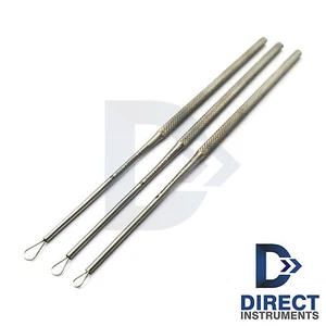 3 Pcs Ear Pick Wax Curette Remover Cleaner Small+Medium+Large Ear Loops ENT Tool - Picture 1 of 5