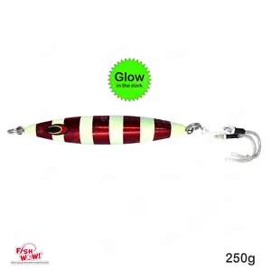 250 g Plantilla 250 g Red Glow sk lanzamiento lento 9 oz plantilla de pesca pescado agua salada gancho jigging bk - Imagen 1 de 12