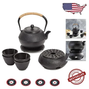 40 oz Cast Iron Tea Kettle with Warmer & Trivet - Exquisite Japanese Design - Picture 1 of 11