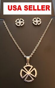 NWT Yellow Gold Stainless Steel Clover Flower Earrings Pendant Set w/Chain Love