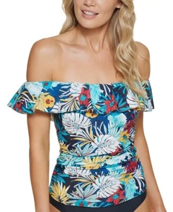 Tommy Hilfiger ALOHA Printed Off-the-Shoulder Flounce Tankini Top, US X-Small - Picture 1 of 4