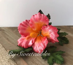 GUM PASTE Sugar Pink Hibiscus Flower Cake Decorations Fondant - Picture 1 of 3
