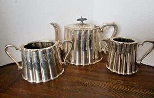 Antique 3 Piece SILVER TEA SET w/White Metal Fitting EPNS - Open Sugar & Creamer - Bild 1 von 3