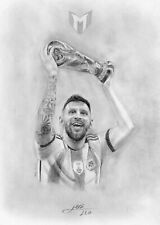 Dessin original au crayon Lionel Messi portrait à l'aide de crayons graphite et charbon de bois